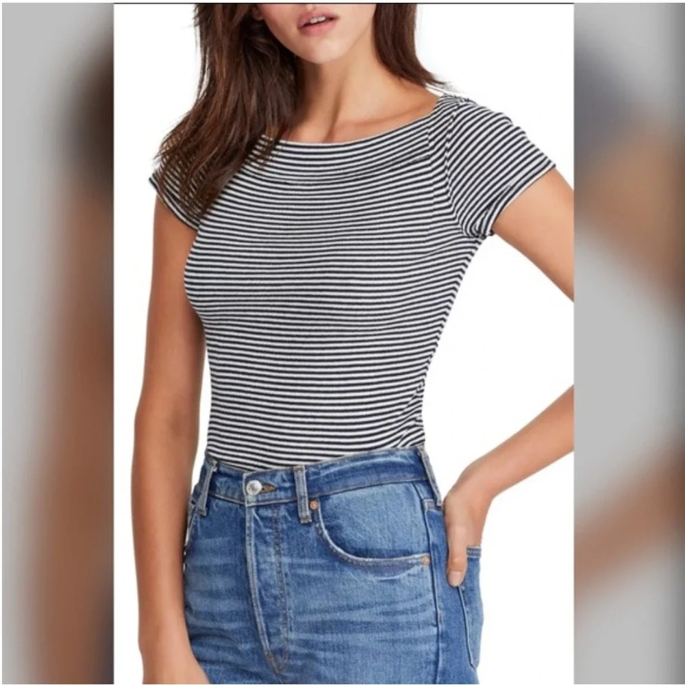 Free People We The Free Ahoy Boatneck Tee Stripe Short Sleeve Small - Picture 1 of 5
